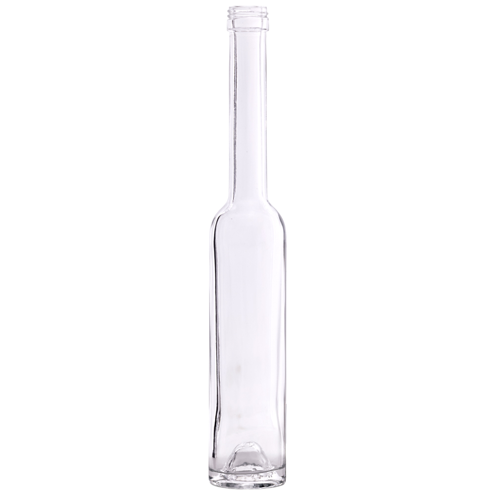 Platin Glasflasche mit langem Flaschenhals aus klarem Glas zum selbstabfüllen